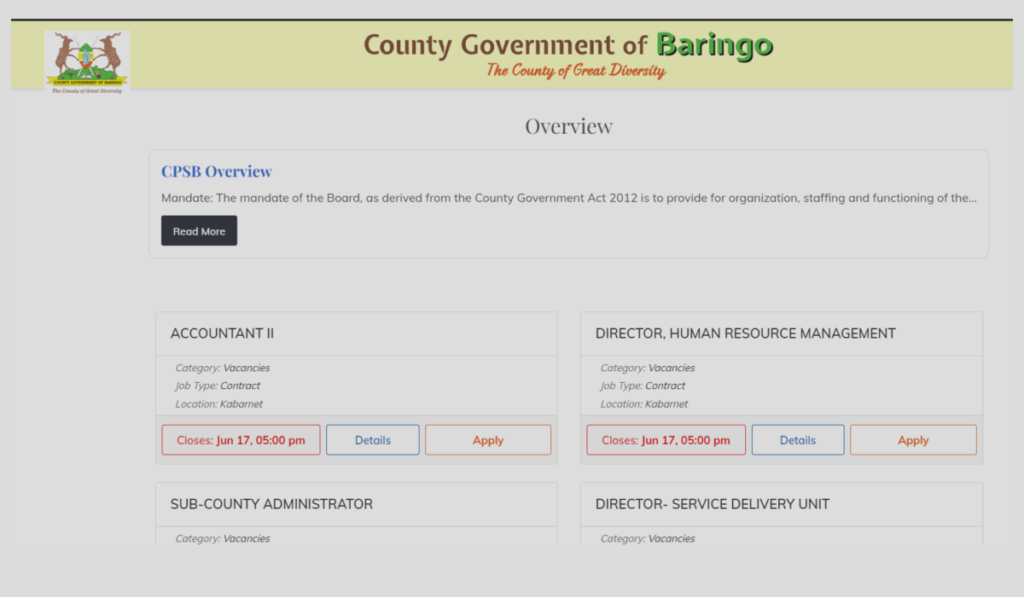 Baringo County Government Recruitment 2024 for Public Service Board