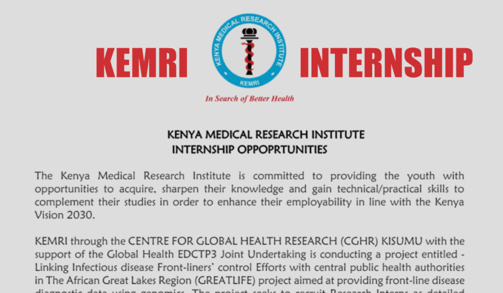 KEMRI Internship 2024 Dates, Application Form Portal