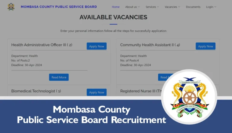 Mombasa Public Service Recruitment 2024/2025 Jobs/Vacancies