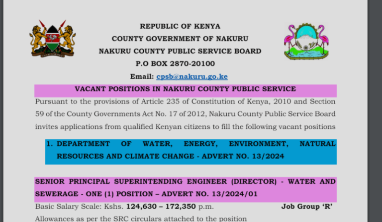 Nakuru County Recruitment (June 2024): Open Jobs/Vacancies