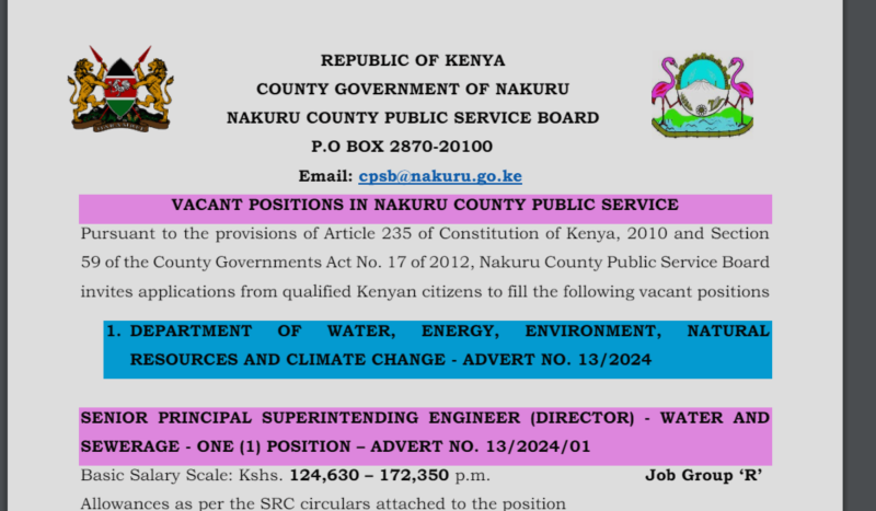 Nakuru County Recruitment 2024/2025 Application Form Portal