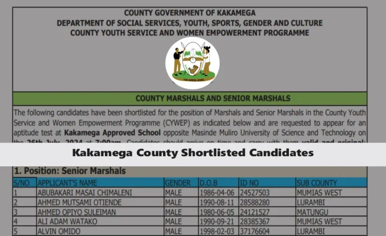 Kakamega County Shortlisted Candidates 2024 PDF List is Out