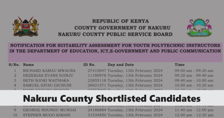 Nakuru County Shortlisted Candidates 2024 PDF Release Date