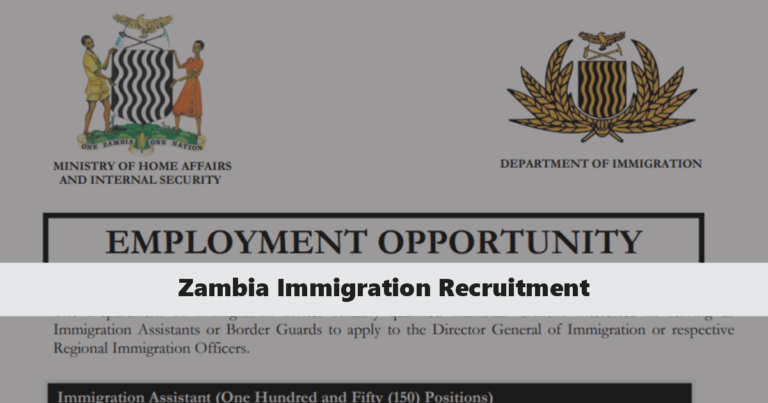 Zambia Immigration Recruitment 2024 Jobs Application Form Portal