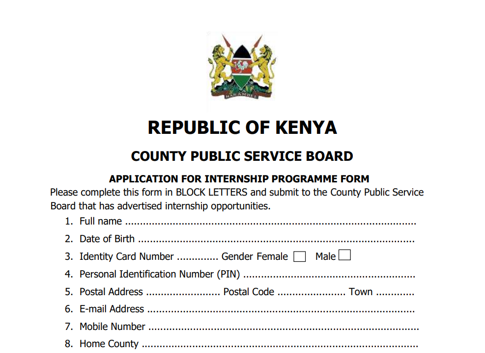 Nyeri County Internship December 2024 Application Form Portal